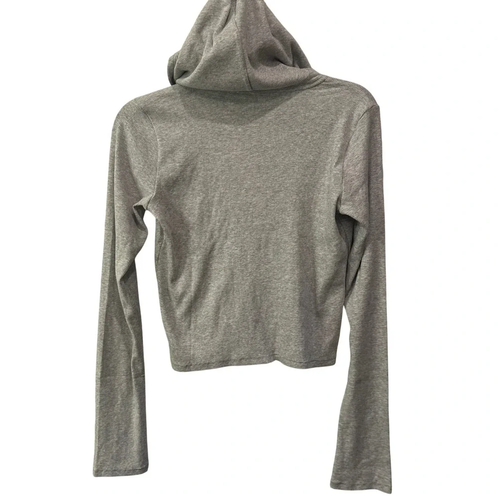 NEW Skims L Cotton Rib Zip Up Hoodie Light Heather Grey Womens NWT - Picture 8 of 8